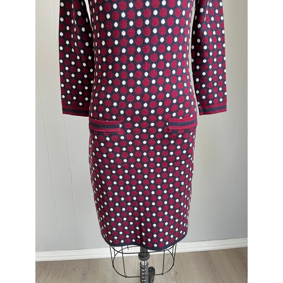 Boden Holly Polka Dot Sweater Dress 2 Bodycon Knit Burgundy Preppy Stretchy - Picture 5 of 15